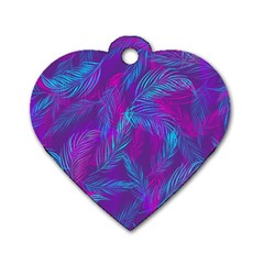 Leaf-pattern-with-neon-purple-background Dog Tag Heart (one Side)