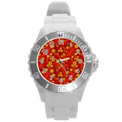 Seamless-pattern-slavic-folk-style Round Plastic Sport Watch (L)