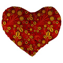 Seamless-pattern-slavic-folk-style Large 19  Premium Flano Heart Shape Cushions