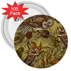 Forest-vintage-seamless-background-with-owls 3  Buttons (100 Pack) 