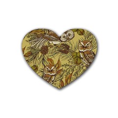Forest-vintage-seamless-background-with-owls Rubber Heart Coaster (4 Pack)