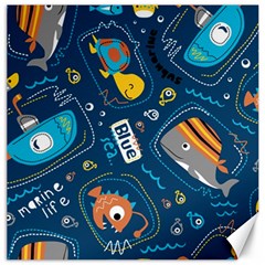 Seamless-pattern-vector-submarine-with-sea-animals-cartoon Canvas 12  X 12  by Jancukart