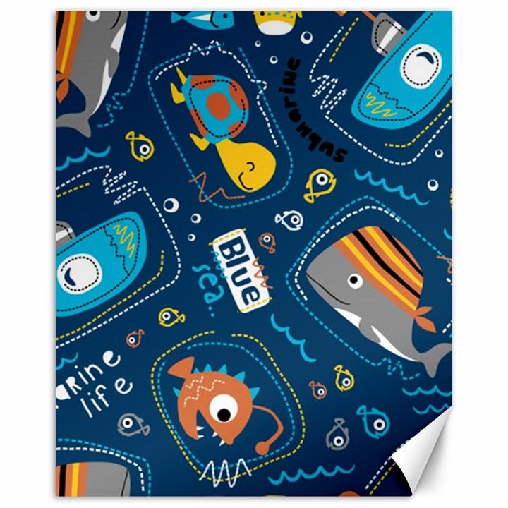 Seamless-pattern-vector-submarine-with-sea-animals-cartoon Canvas 16  x 20 