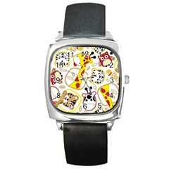 Vector-seamless-pattern-nice-animals-cartoon Square Metal Watch by Jancukart