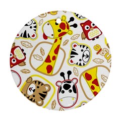 Vector-seamless-pattern-nice-animals-cartoon Round Ornament (two Sides)