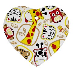 Vector-seamless-pattern-nice-animals-cartoon Heart Ornament (two Sides)