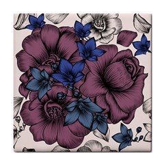 Floral-wallpaper-pattern-with-engraved-hand-drawn-flowers-vintage-style Tile Coaster