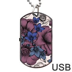 Floral-wallpaper-pattern-with-engraved-hand-drawn-flowers-vintage-style Dog Tag Usb Flash (one Side) by Jancukart