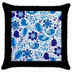 Pattern-with-birds Throw Pillow Case (black)