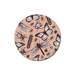 Vintage-drawn-insect-seamless-pattern Rubber Coaster (round)