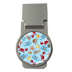 Seamless-pattern-funny-marine-animals-cartoon Money Clips (round) 