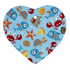 Seamless-pattern-funny-marine-animals-cartoon Heart Ornament (two Sides)