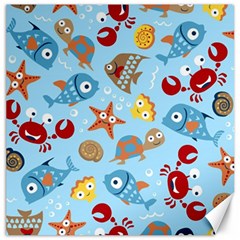 Seamless-pattern-funny-marine-animals-cartoon Canvas 20  X 20 