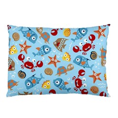 Seamless-pattern-funny-marine-animals-cartoon Pillow Case by Jancukart