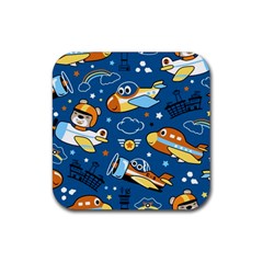 Seamless-pattern-with-nice-planes-cartoon Rubber Coaster (square)