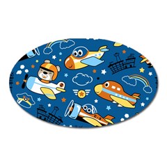 Seamless-pattern-with-nice-planes-cartoon Oval Magnet