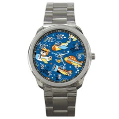 Seamless-pattern-with-nice-planes-cartoon Sport Metal Watch