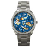 Seamless-pattern-with-nice-planes-cartoon Sport Metal Watch Front