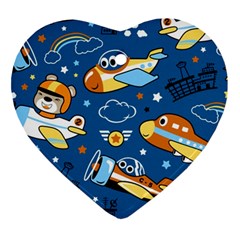 Seamless-pattern-with-nice-planes-cartoon Heart Ornament (two Sides) by Jancukart