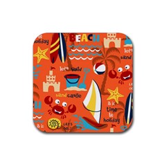 Seamless-pattern-vector-beach-holiday-theme-set Rubber Coaster (square)