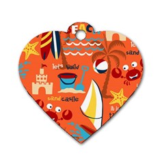 Seamless-pattern-vector-beach-holiday-theme-set Dog Tag Heart (one Side)