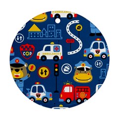 Seamless-pattern-vector-rescue-team-cartoon Ornament (round)