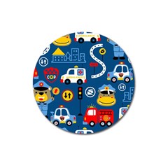 Seamless-pattern-vector-rescue-team-cartoon Magnet 3  (round)