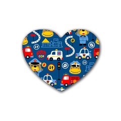 Seamless-pattern-vector-rescue-team-cartoon Rubber Heart Coaster (4 Pack)