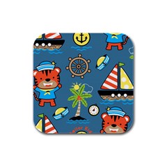 Seamless-pattern-with-sailing-cartoon Rubber Square Coaster (4 Pack)