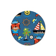 Seamless-pattern-with-sailing-cartoon Rubber Coaster (round)