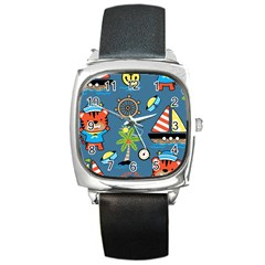 Seamless-pattern-with-sailing-cartoon Square Metal Watch