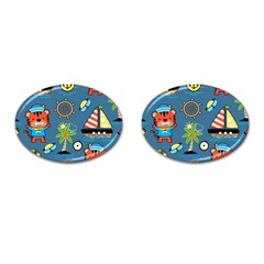 Seamless-pattern-with-sailing-cartoon Cufflinks (oval)