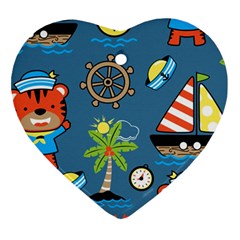 Seamless-pattern-with-sailing-cartoon Heart Ornament (two Sides) by Jancukart