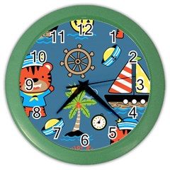 Seamless-pattern-with-sailing-cartoon Color Wall Clock by Jancukart