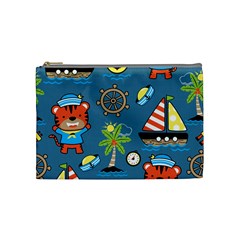 Seamless-pattern-with-sailing-cartoon Cosmetic Bag (medium) by Jancukart