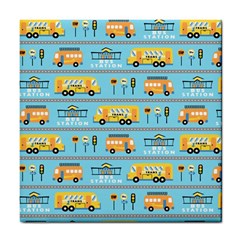 Buses-cartoon-pattern-vector Tile Coaster