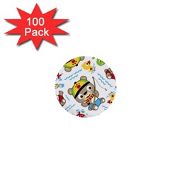 Vector-seamless-pattern-cute-fishing-animals-cartoon 1  Mini Buttons (100 Pack) 