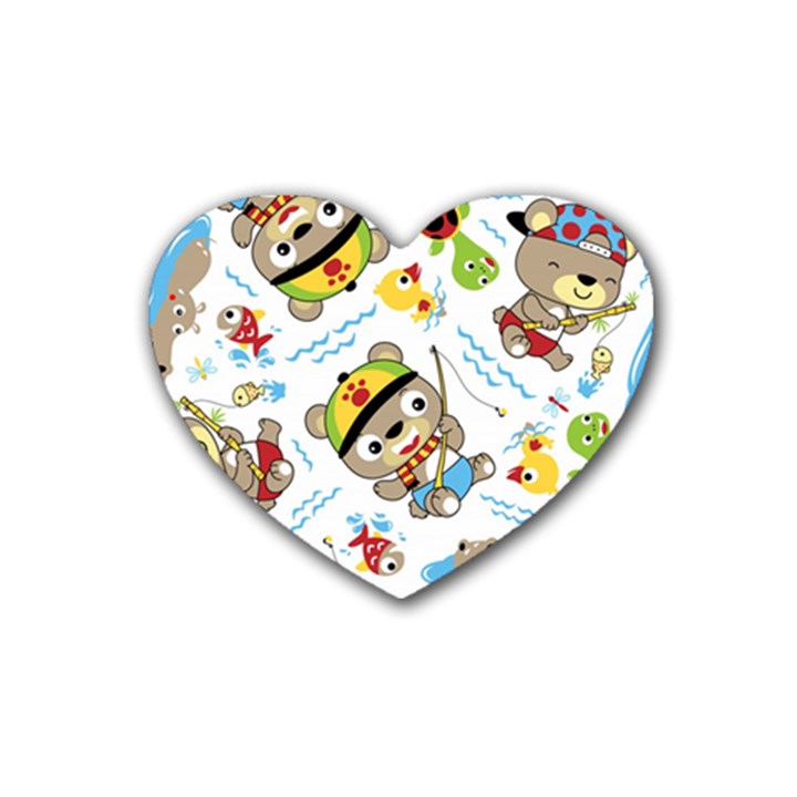 Vector-seamless-pattern-cute-fishing-animals-cartoon Rubber Coaster (Heart)