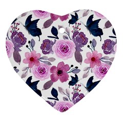 Purple-flower-butterfly-with-watercolor-seamless-pattern Ornament (heart)