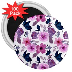 Purple-flower-butterfly-with-watercolor-seamless-pattern 3  Magnets (100 Pack)