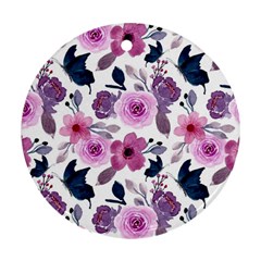 Purple-flower-butterfly-with-watercolor-seamless-pattern Round Ornament (two Sides) by Jancukart