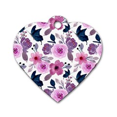 Purple-flower-butterfly-with-watercolor-seamless-pattern Dog Tag Heart (one Side)