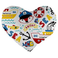 Seamless-pattern-vector-sailing-equipments-cartoon Large 19  Premium Flano Heart Shape Cushions by Jancukart