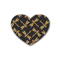 Golden-dragonfly-seamless-pattern-textile-design-wallpaper-wrapping-paper-scrapbooking Rubber Heart Coaster (4 Pack)