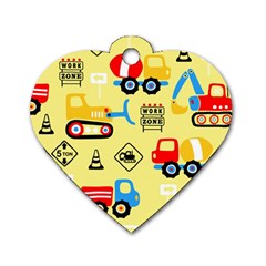 Seamless-pattern-vector-industrial-vehicle-cartoon Dog Tag Heart (one Side)