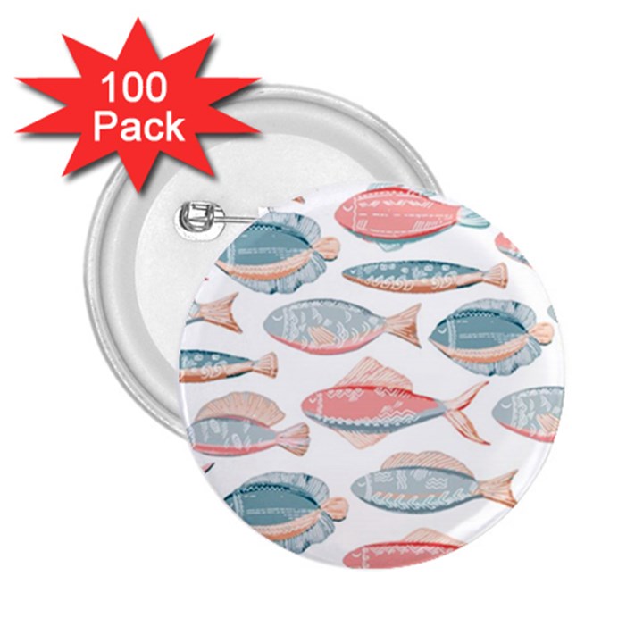 Hand-drawn-seamless-pattern-with-cute-fishes-doodle-style-pink-blue-colors 2.25  Buttons (100 pack) 