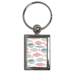 Hand-drawn-seamless-pattern-with-cute-fishes-doodle-style-pink-blue-colors Key Chain (rectangle) by Jancukart