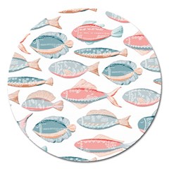 Hand-drawn-seamless-pattern-with-cute-fishes-doodle-style-pink-blue-colors Magnet 5  (round)