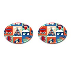 Toy-transport-cartoon-seamless-pattern-with-airplane-aerostat-sail-yacht-vector-illustration Cufflinks (oval)