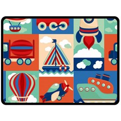 Toy-transport-cartoon-seamless-pattern-with-airplane-aerostat-sail-yacht-vector-illustration Fleece Blanket (large)  by Jancukart